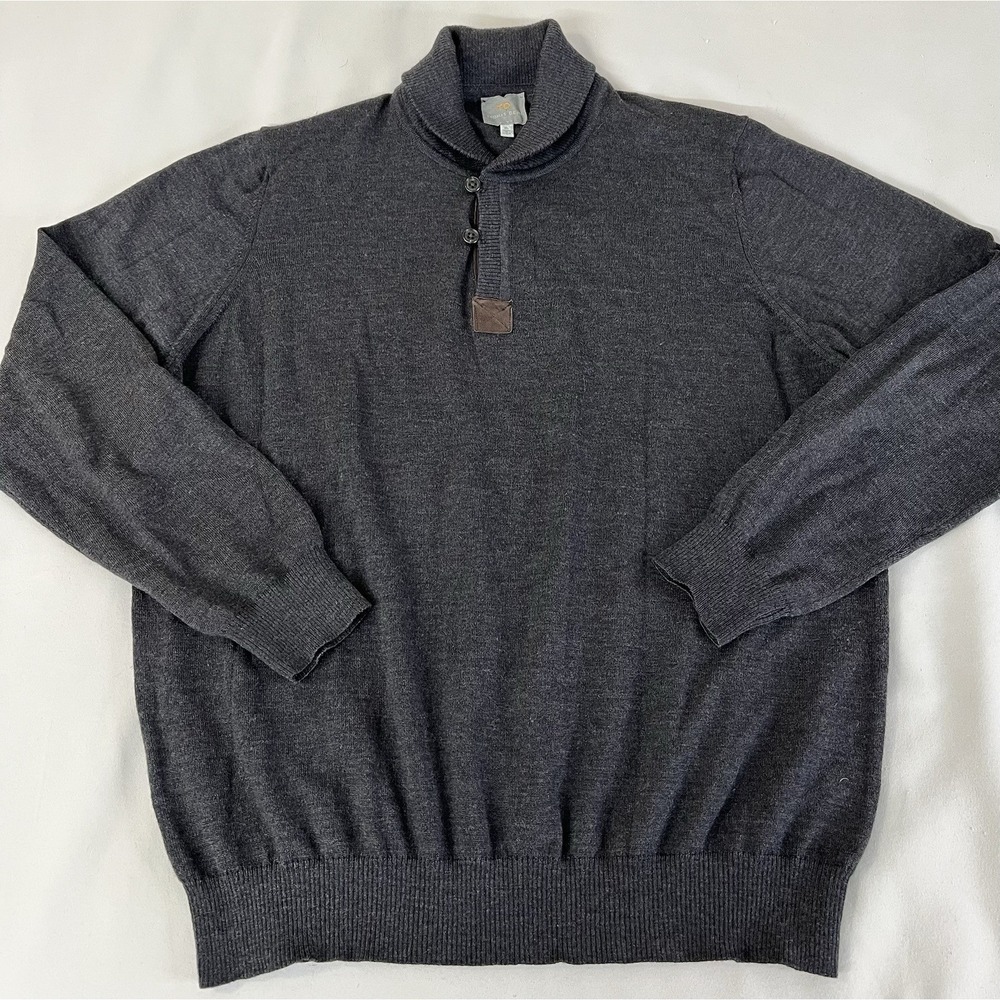 Thomas Dean Dark Gray Pullover Sweater 100% Merino Wool Preppy Casual Sz‎ XL